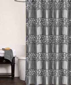 Popular Bath Modern Silver Glamorous Fabric Shower Curtain with Bling Design