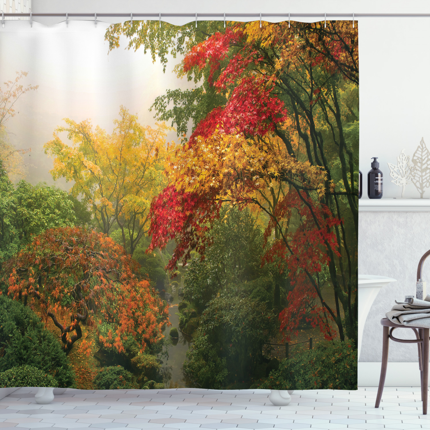 Portland Japan Garden Print For A Country Shower Curtain - Ideal For Your Japanese Bathroom Theme - Image 3