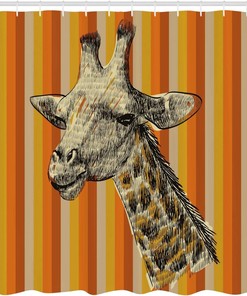 Portrait Of Hipster Giraffe Shower Curtain, Sketch Style Image - Stylish Bathroom Decor