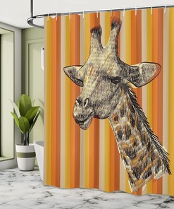 Portrait Of Hipster Giraffe Shower Curtain, Sketch Style Image - Stylish Bathroom Decor