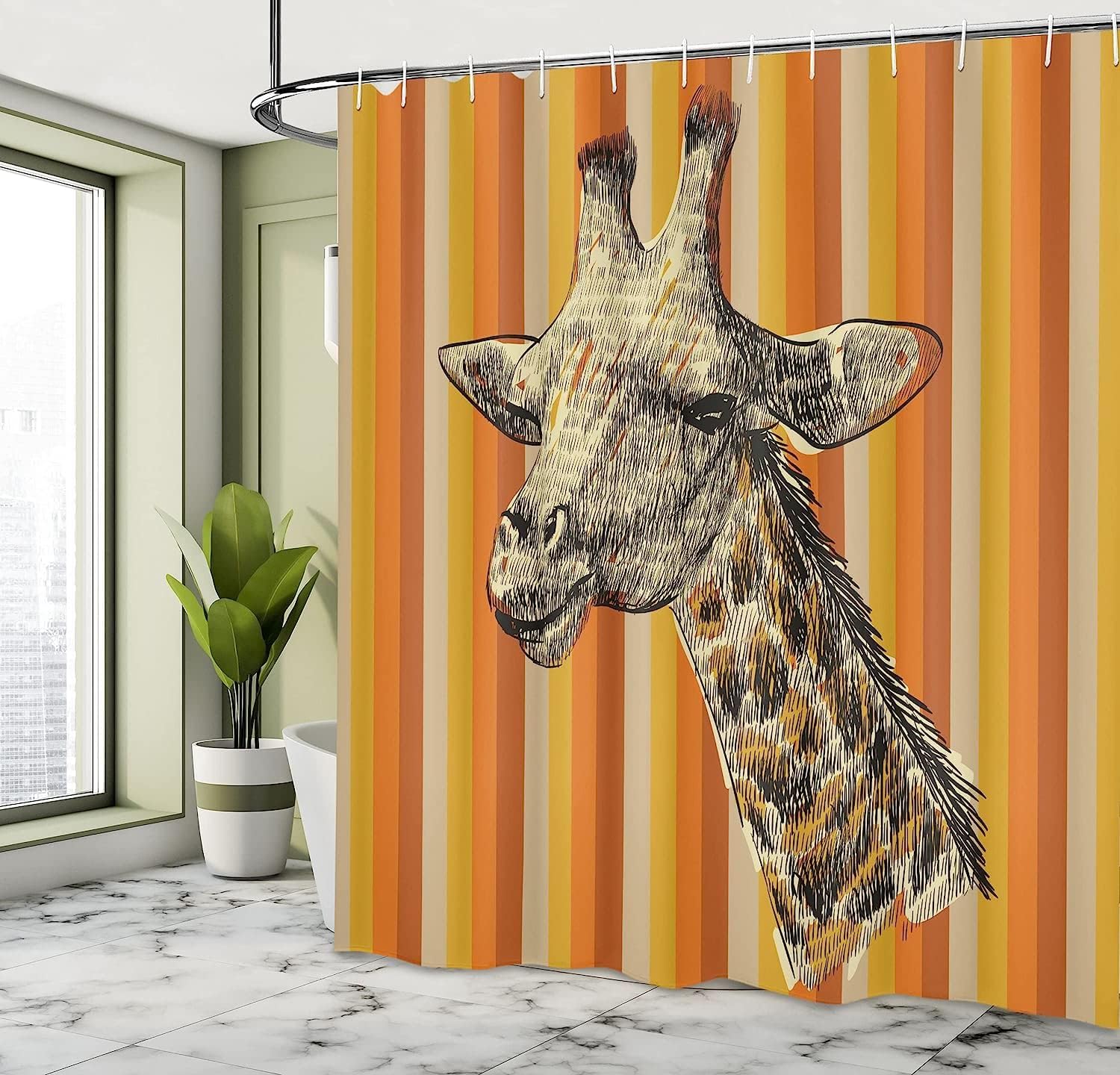 Portrait Of Hipster Giraffe Shower Curtain, Sketch Style Image - Stylish Bathroom Decor