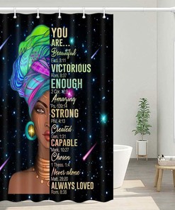 Positive And Encouraging Black Girl African American Women Shower Curtain With Inspirational Message For Your Bath