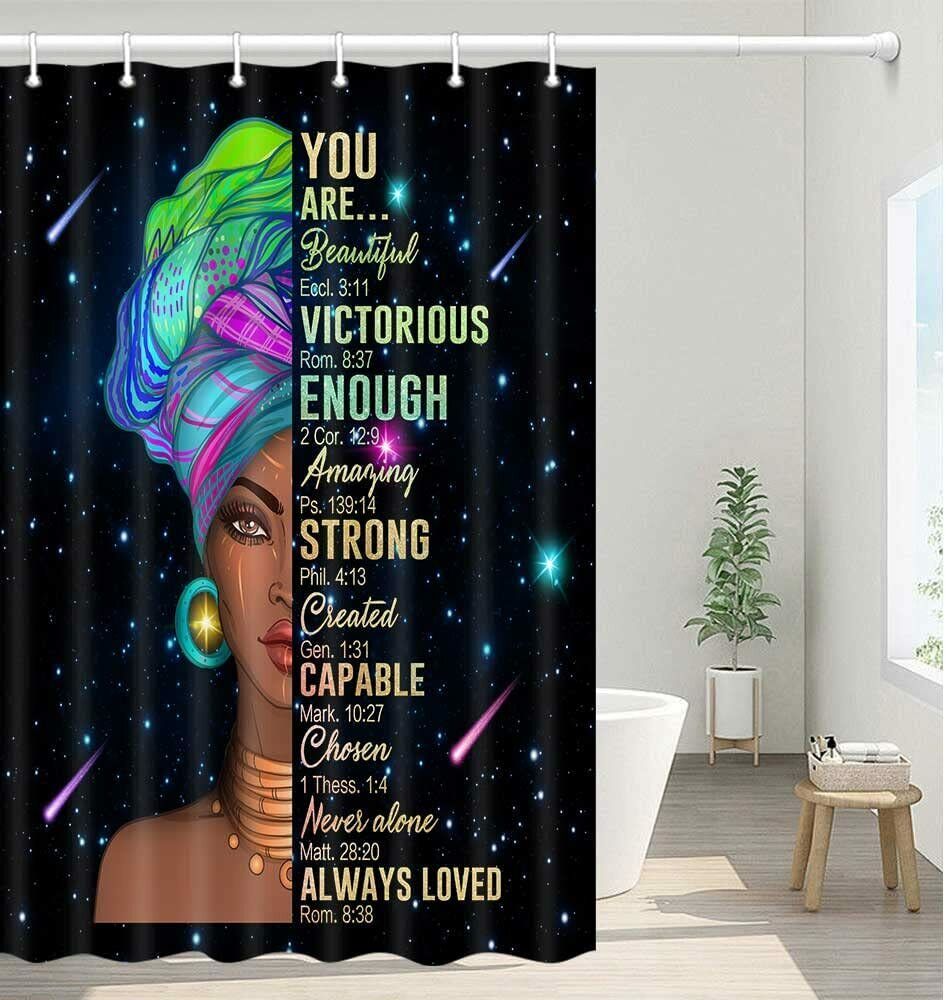 Positive And Encouraging Black Girl African American Women Shower Curtain With Inspirational Message For Your Bath