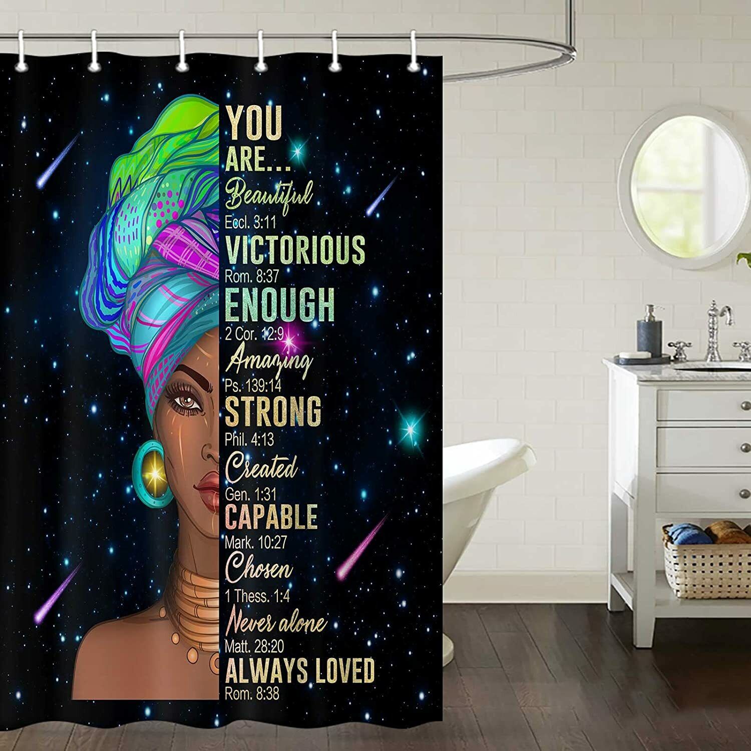 Positive And Encouraging Black Girl African American Women Shower Curtain With Inspirational Message For Your Bath - Image 2
