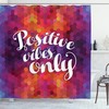 Positive Vibes Only Geometric Pattern Shower Curtain For Modern Bathroom Decor
