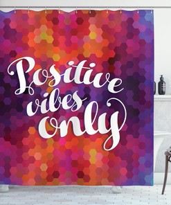 Positive Vibes Only Geometric Pattern Shower Curtain For Modern Bathroom Decor