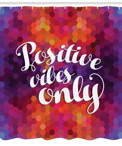 Positive Vibes Only Geometric Pattern Shower Curtain For Modern Bathroom Decor