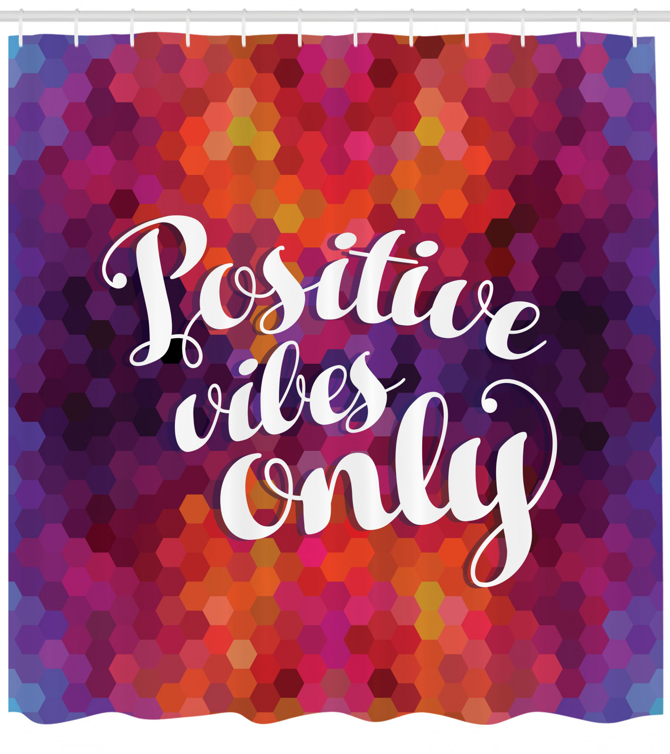 Positive Vibes Only Geometric Pattern Shower Curtain For Modern Bathroom Decor