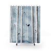 Powder Blue Shower Curtain with Bluebirds in Misty Forest from Hand-painted Artwork 