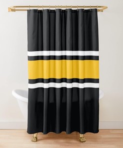Power Stripe Shower Curtain - Bold Black, White And Yellow Geometric Bathroom Decor