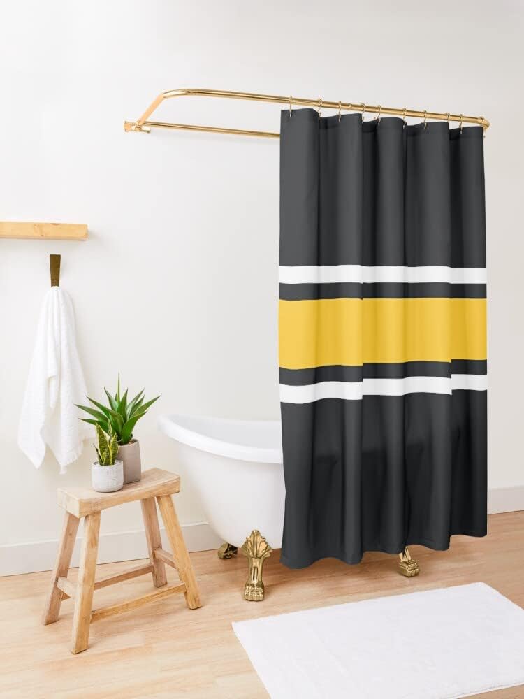 Power Stripe Shower Curtain - Bold Black, White And Yellow Geometric Bathroom Decor - Image 3