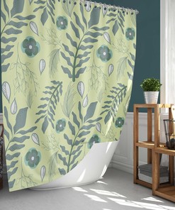 Prairie Leaves Foliage Shower Curtain with Forest Green Plants for Home Bath Decor 