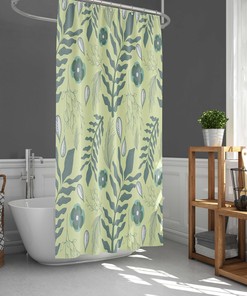 Prairie Leaves Foliage Shower Curtain with Forest Green Plants for Home Bath Decor