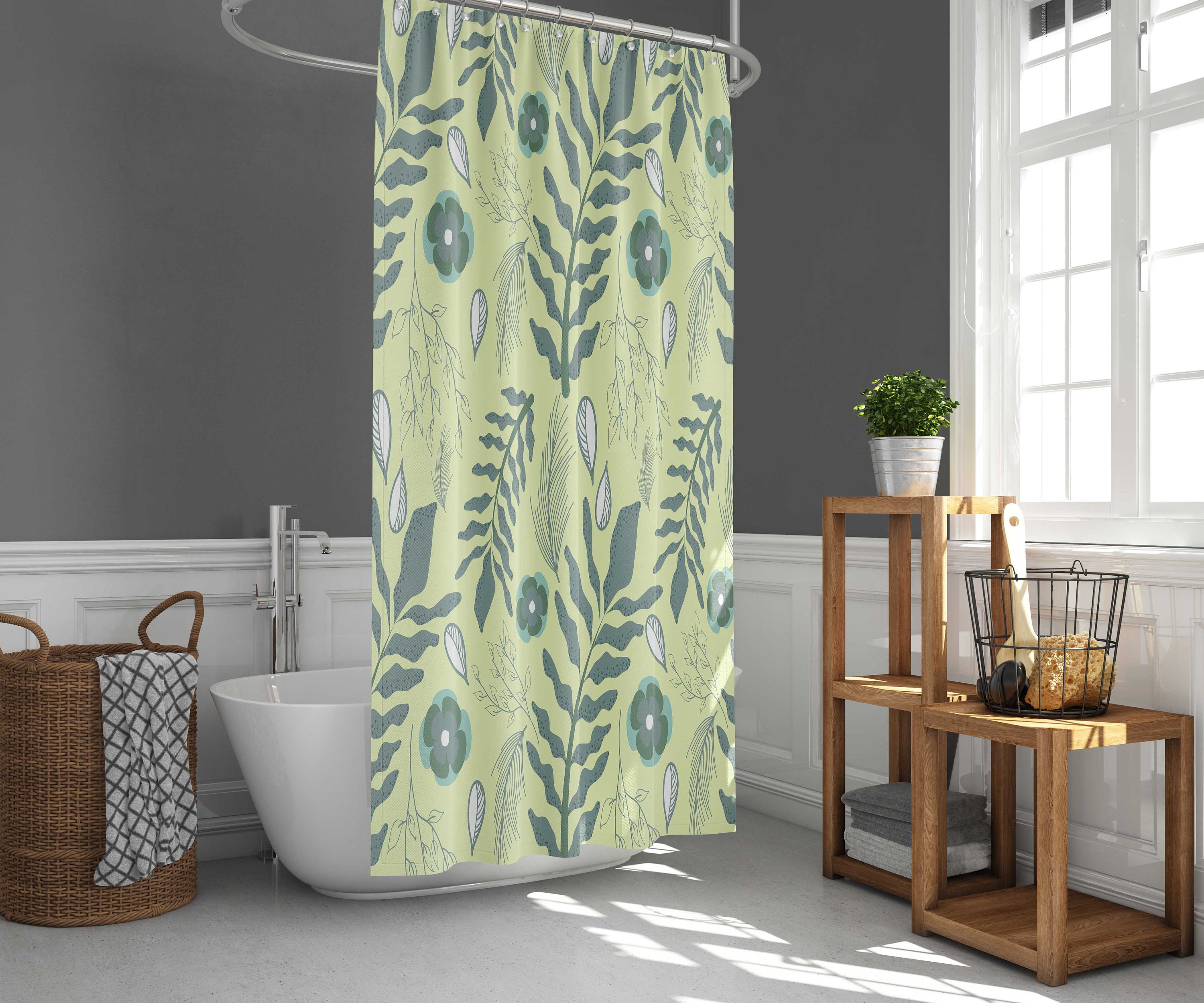 Prairie Leaves Foliage Shower Curtain with Forest Green Plants for Home Bath Decor