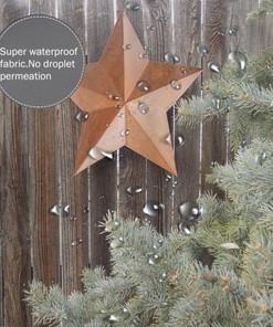 Prehistoric Country Shower Curtain with Big Orange Star and Rough Wood Fences