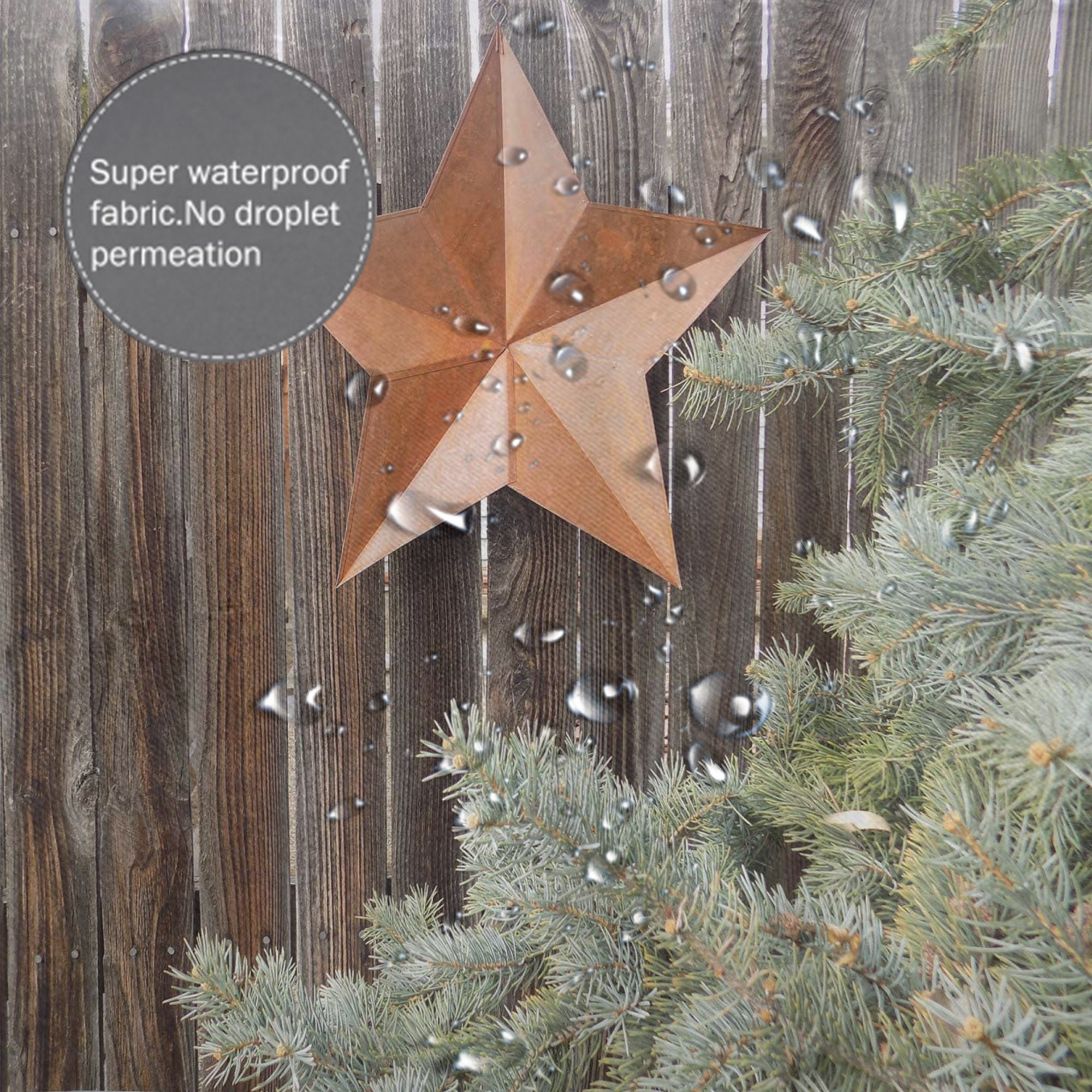 Prehistoric Country Shower Curtain with Big Orange Star and Rough Wood Fences