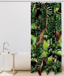 Prehistoric Green Jungle With Dinosaur World Shower Curtain, Waterproof Fabric Bathroom Decor With Nature Print