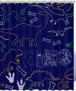 Prehistoric Theme Shower Curtain Set With Dino Pattern
