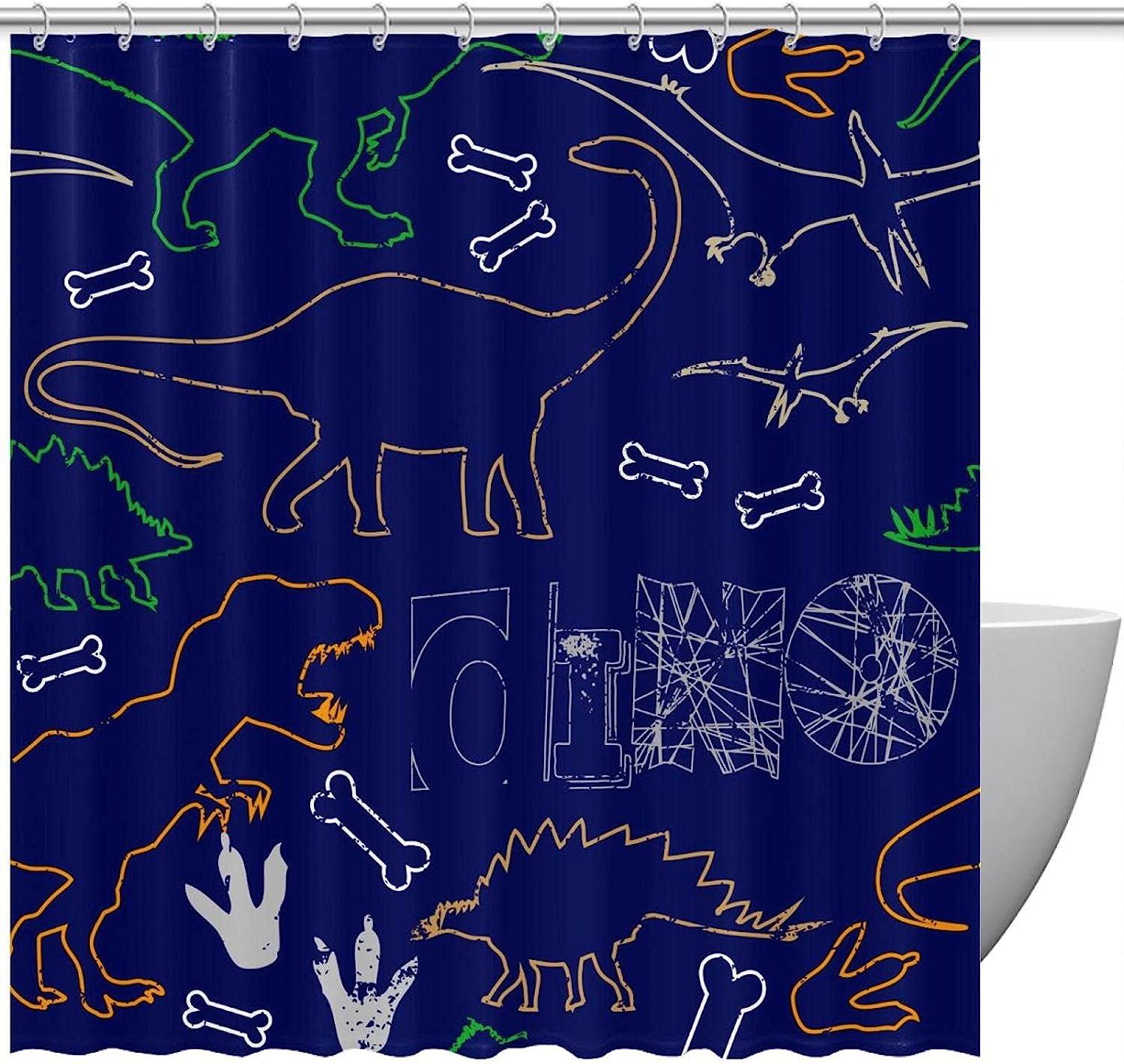 Prehistoric Theme Shower Curtain Set With Dino Pattern