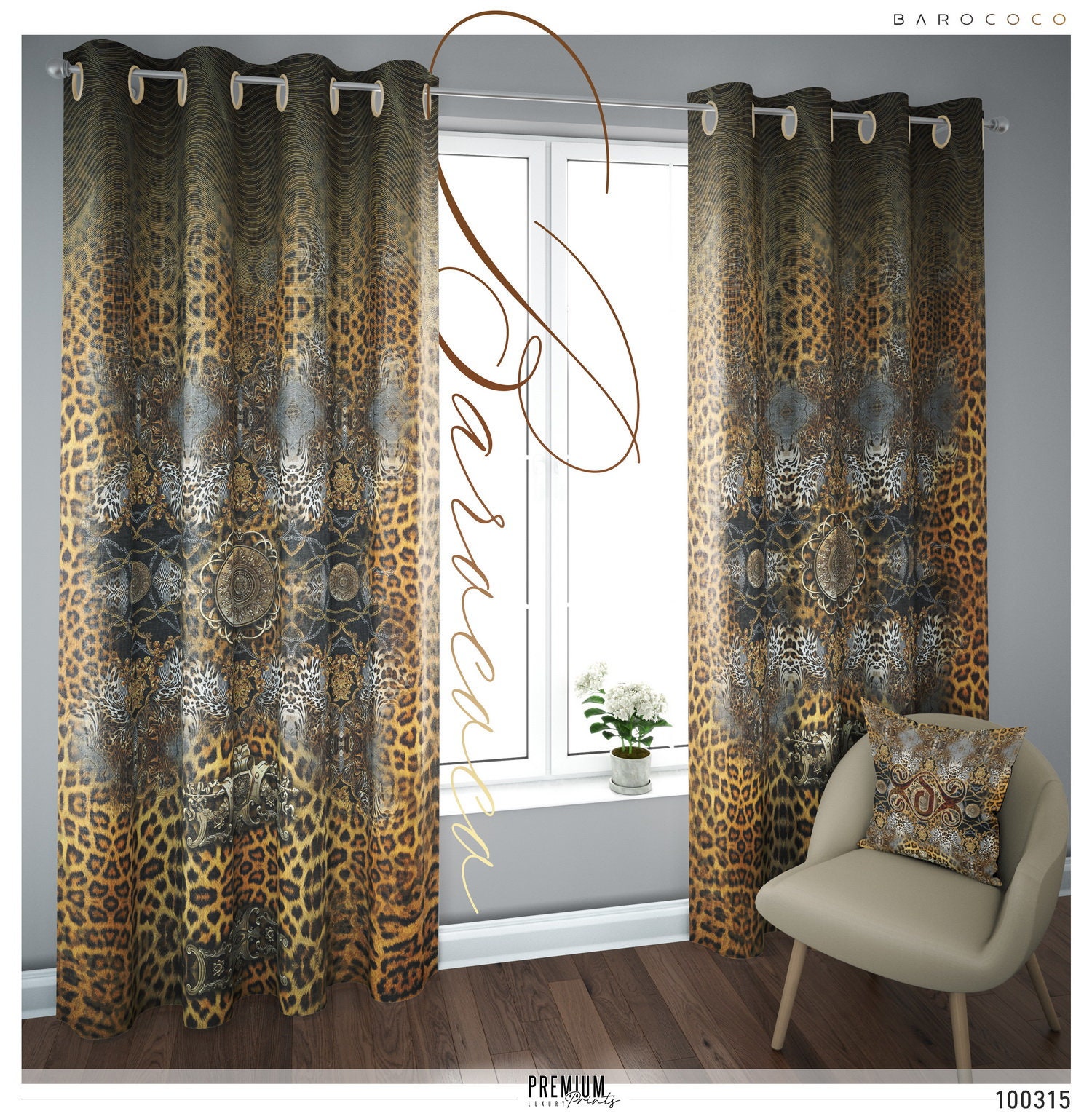 Premium Baroque Leopard Print Curtain Panel Available On 12 Fabrics, Perfect For Animal Print Lovers