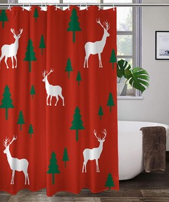 Premium Fabric Bath Curtains With Moose Printing Shower Curtain - Forest Moose Printing