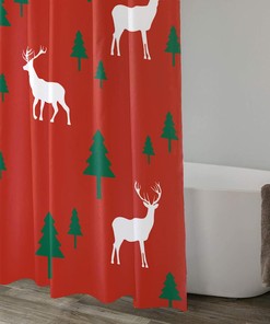 Premium Fabric Bath Curtains With Moose Printing Shower Curtain - Forest Moose Printing