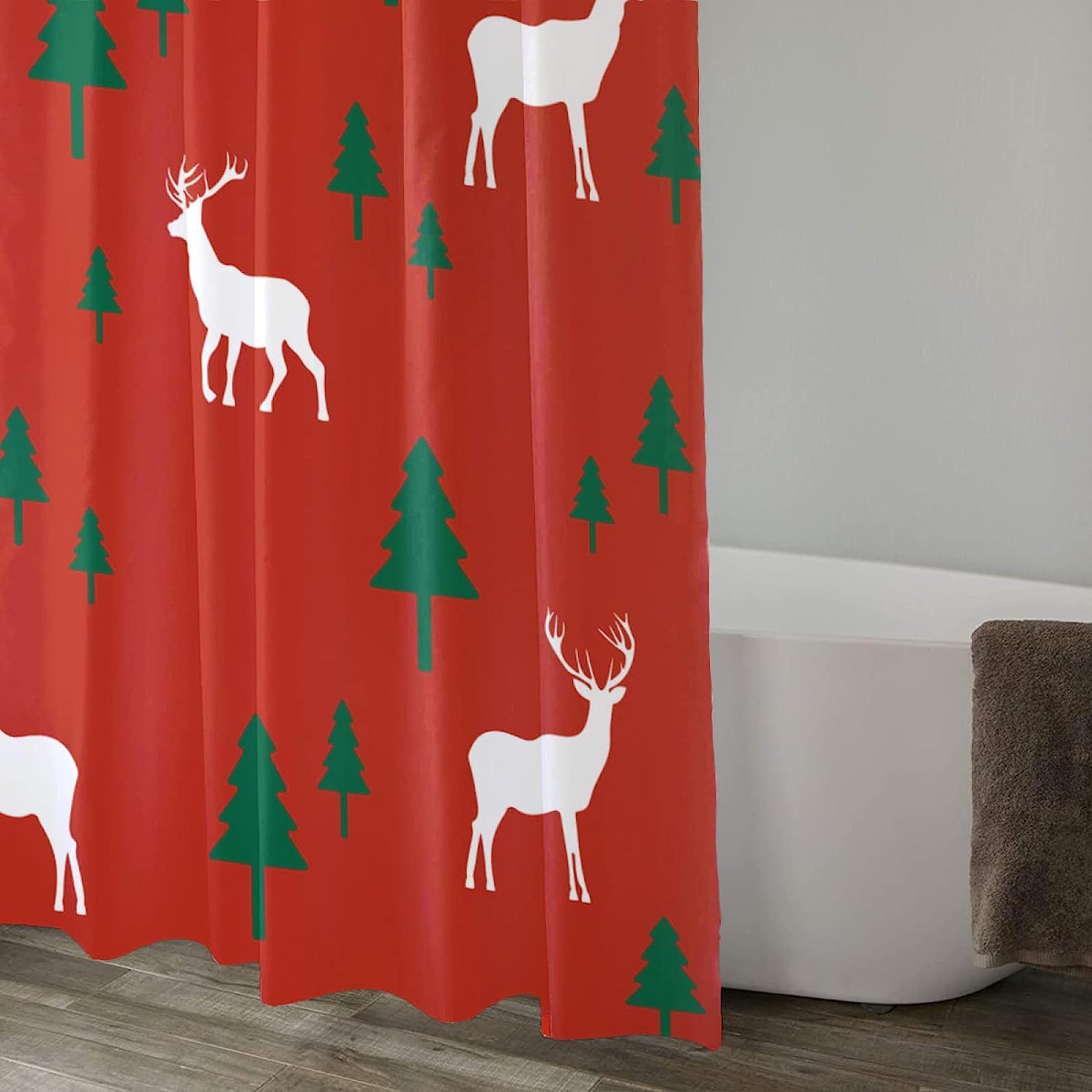 Premium Fabric Bath Curtains With Moose Printing Shower Curtain - Forest Moose Printing