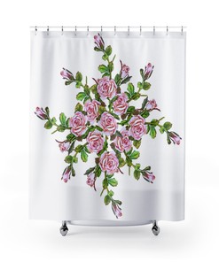 Premium Quality Pink and White Rose Shower Curtain, Floral Bathroom Accessories Set for Elegant Interior