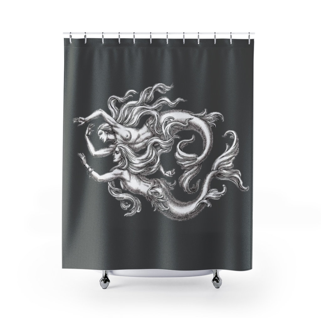 Premium Shower Curtain With Elegant Mermaid Couple Design