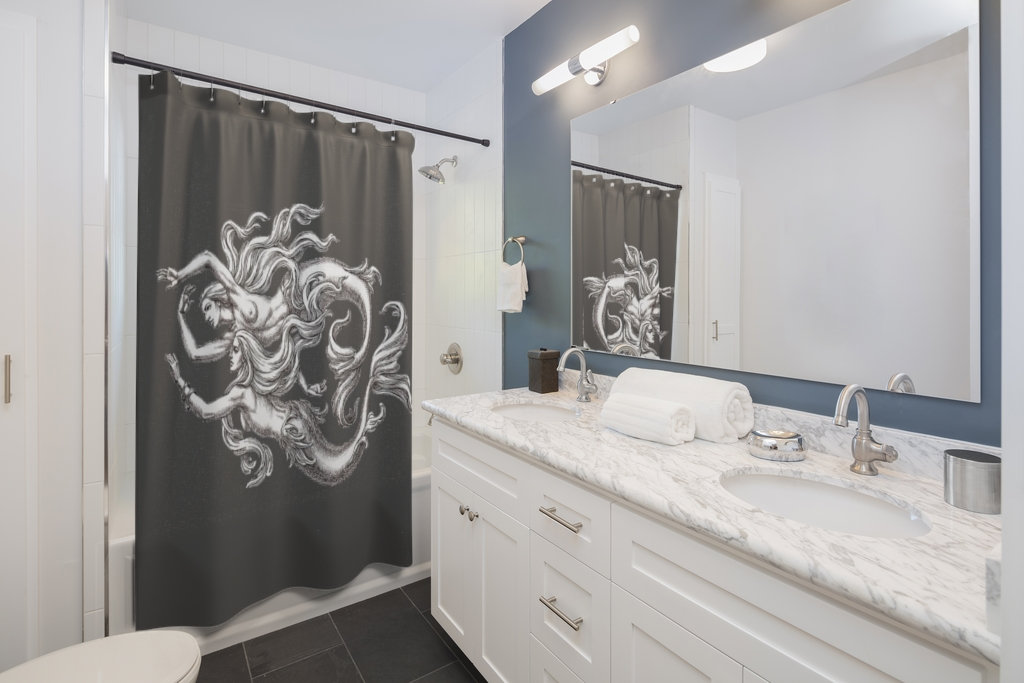 Premium Shower Curtain With Elegant Mermaid Couple Design