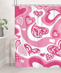 Preppy Modern Heart Shower Curtain with Pink Girls Print for Lovely Bathroom Decor by Riyidecor