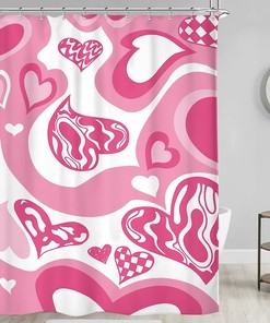 Preppy Modern Heart Shower Curtain with Pink Girls Print for Lovely Bathroom Decor by Riyidecor