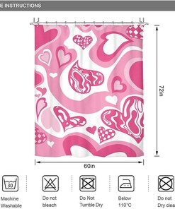 Preppy Modern Heart Shower Curtain with Pink Girls Print for Lovely Bathroom Decor by Riyidecor