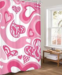 Preppy Modern Heart Shower Curtain with Pink Girls Print for Lovely Bathroom Decor by Riyidecor