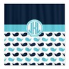 Preppy-Circle-Monogram-Navy Blue, Turquoise, and White Whale Shower Curtain for Customized Home Bathroom Decor 