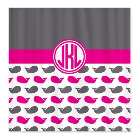 Preppy-Circle-Monogram-Navy Blue, Turquoise, and White Whale Shower Curtain for Customized Home Bathroom Decor