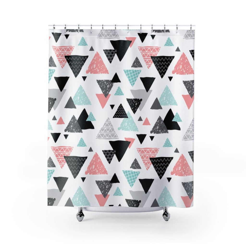 Pretty Designer Geometric Shower Curtain with Kawaii Style and Pastel Goth Fashion