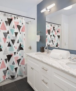 Pretty Designer Geometric Shower Curtain with Kawaii Style and Pastel Goth Fashion