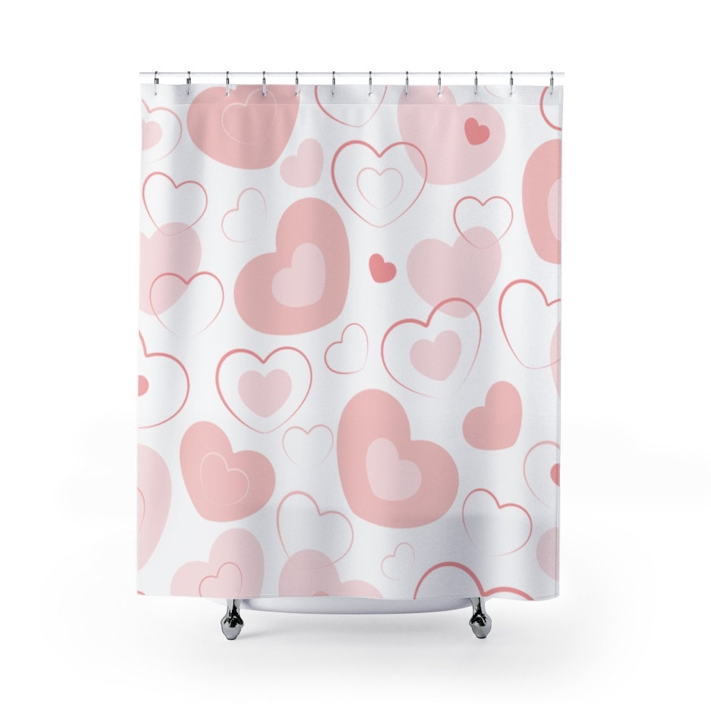 Pretty Pink Shower Curtain With Hearts - Perfect For Your Valentine'S Day Decor