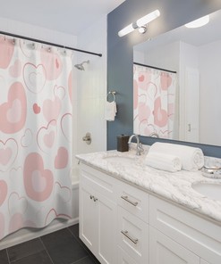 Pretty Pink Shower Curtain With Hearts - Perfect For Your Valentine'S Day Decor