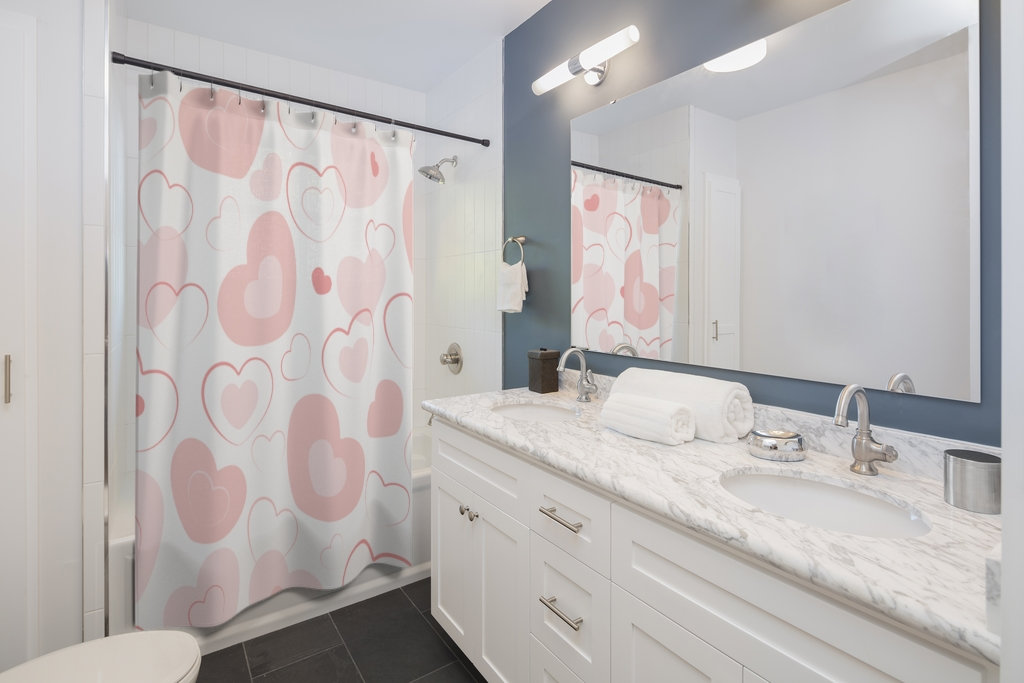 Pretty Pink Shower Curtain With Hearts - Perfect For Your Valentine'S Day Decor