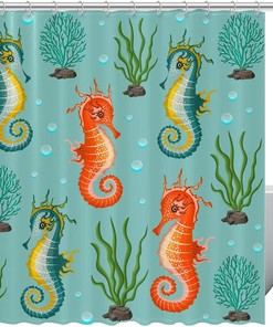 Pretty Seahorse Kelp Coral Waterproof Bath Curtain For Bathroom