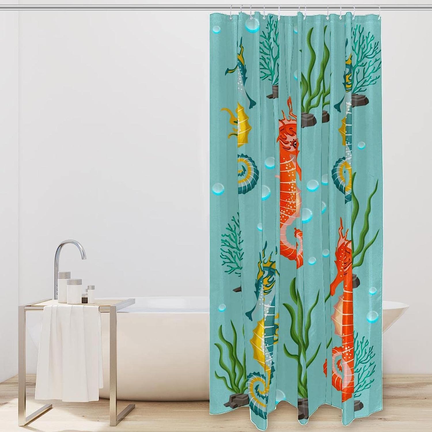 Pretty Seahorse Kelp Coral Waterproof Bath Curtain For Bathroom - Image 2