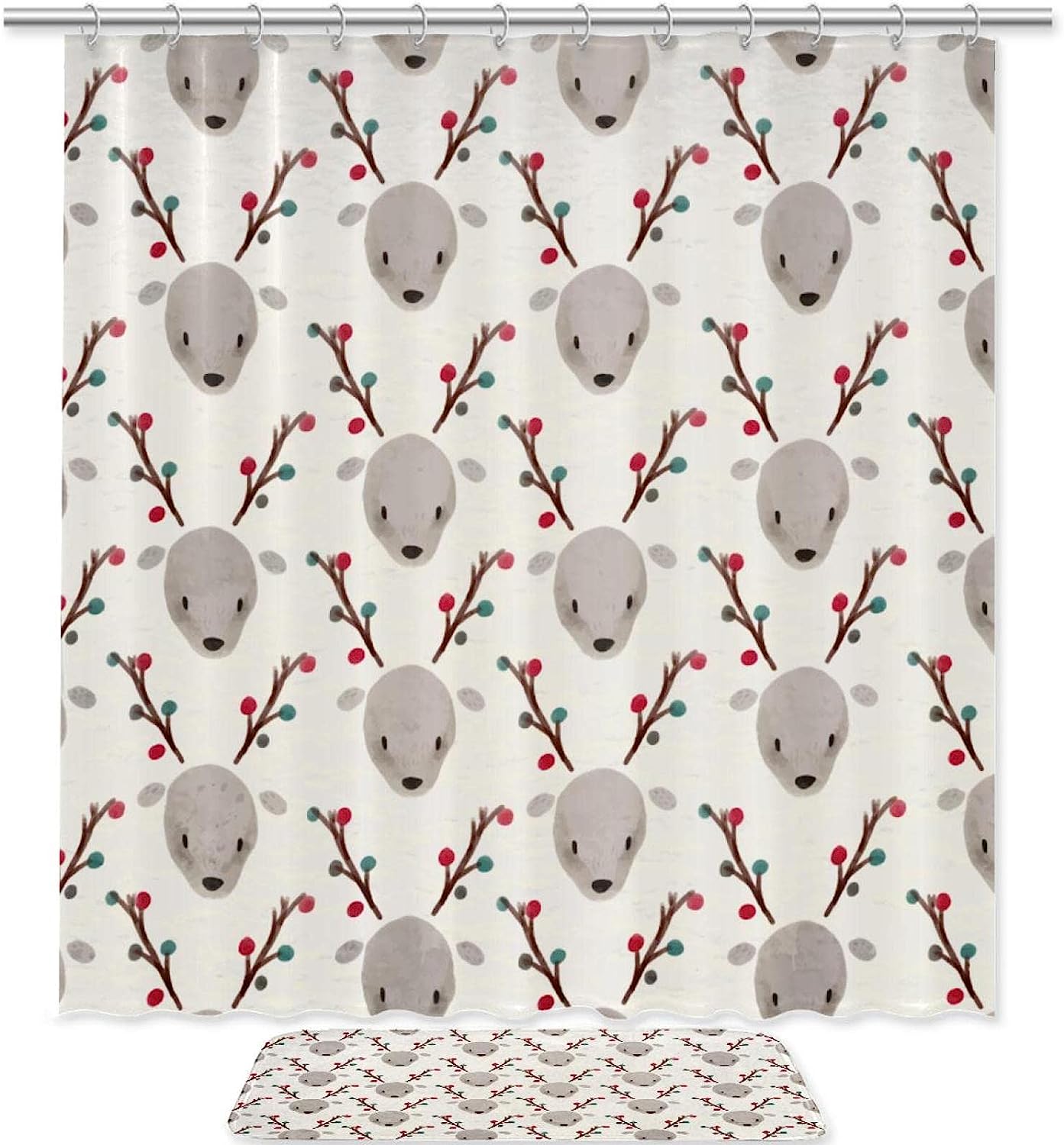 Pretty Watercolor Deer Shower Curtain with Waterproof Design