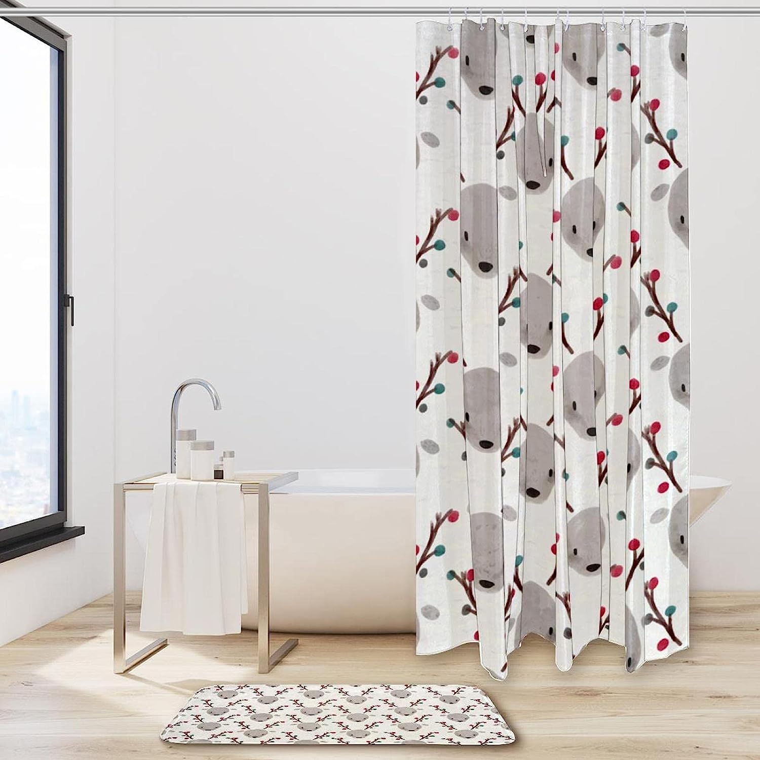 Pretty Watercolor Deer Shower Curtain with Waterproof Design