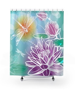 Pretty Watercolor Lilly And Flowers Dragonfly Shower Curtain For A Chic Bathroom