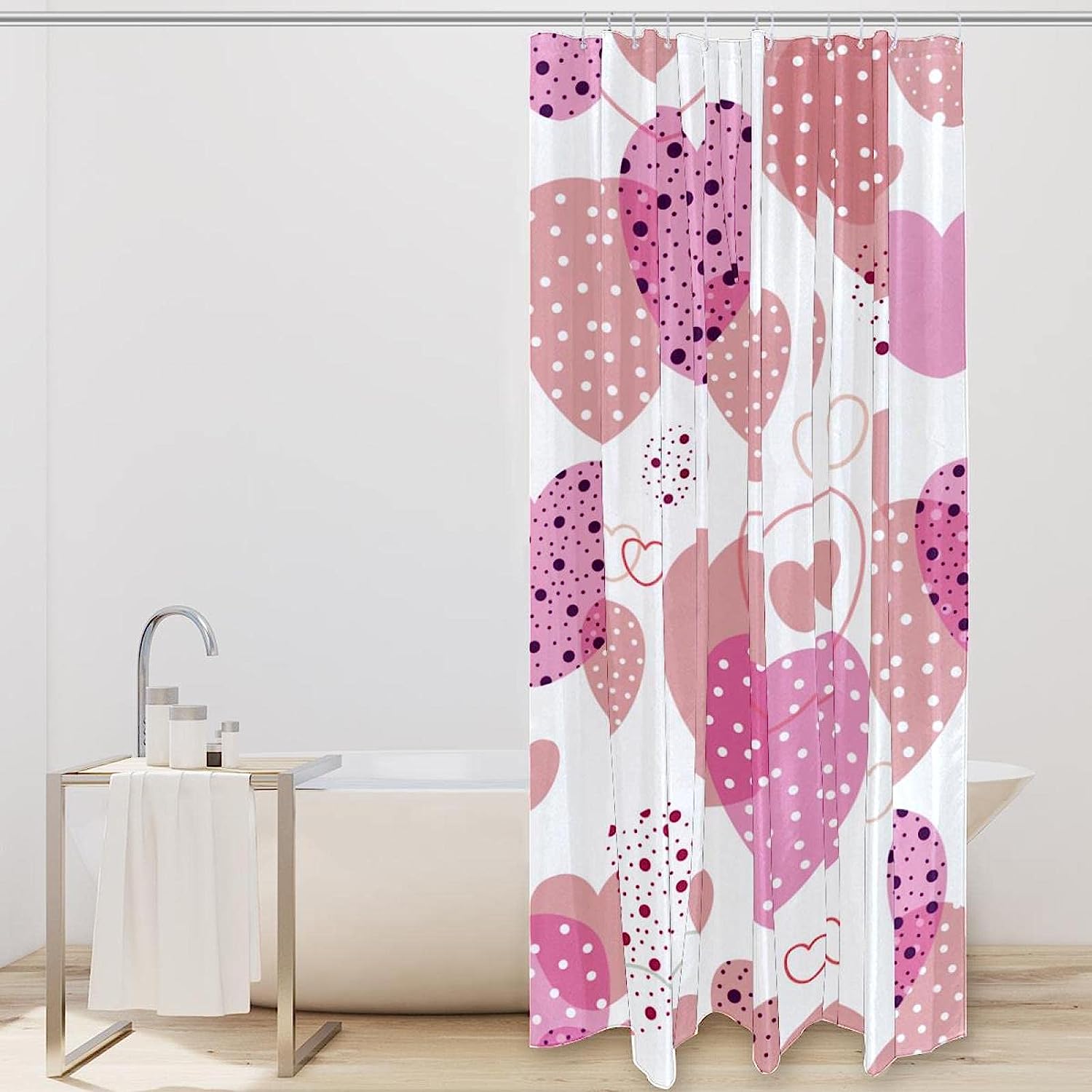 Pretty in Pink Love Heart Pattern Shower Curtain for Your Dreamy Bathroom