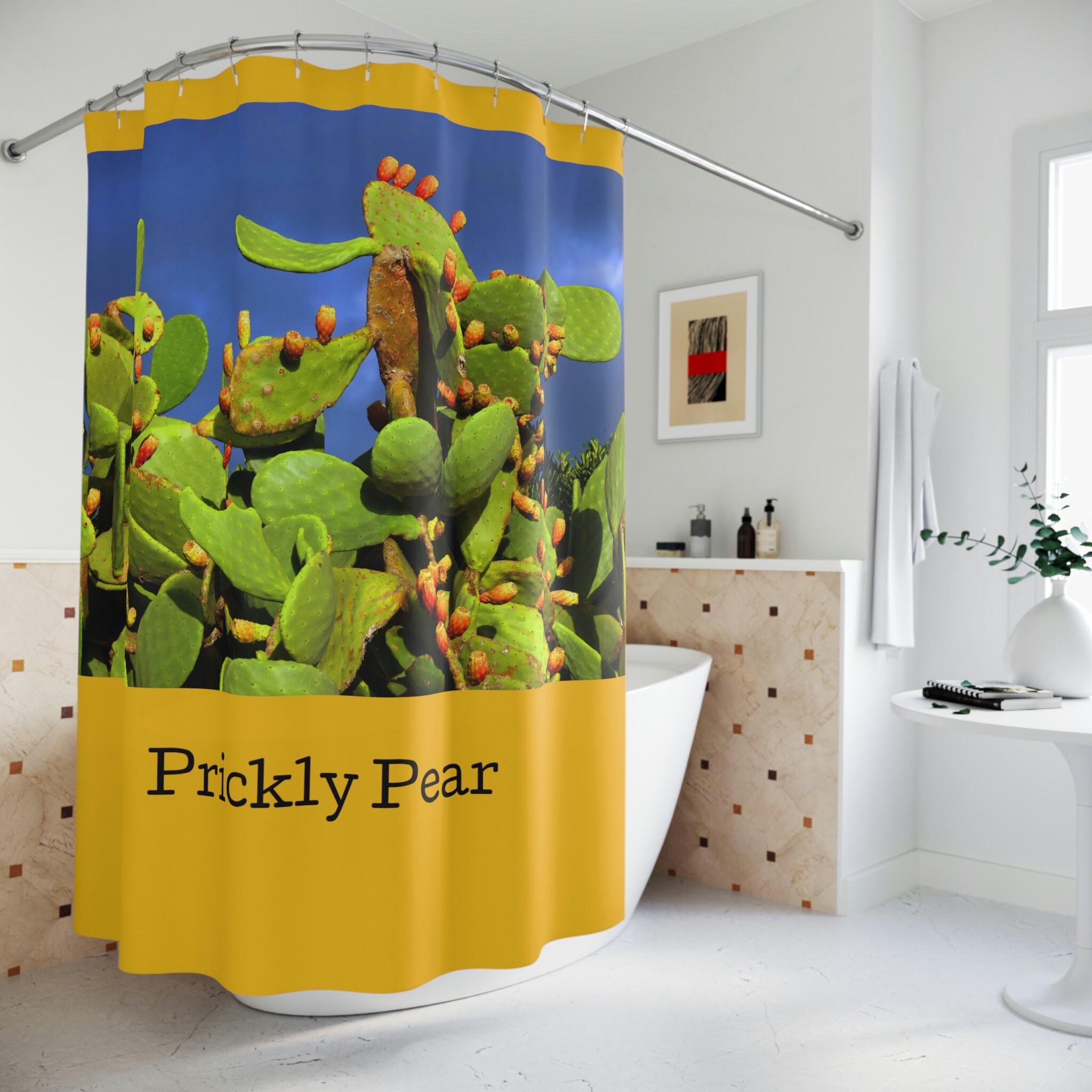 Prickly Pear Cactus Shower Curtain - Southwestern Bathroom Decor