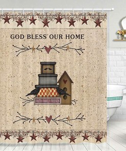 Primitive Country Bath Curtain With Heart Design - A Perfect Faith, Family, And Friends Theme For Your Bathroom