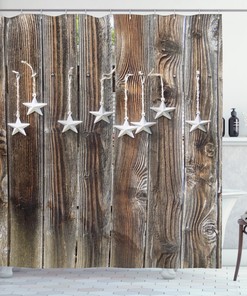 Primitive Country Shower Curtain with Silver Stars Print for Bathroom